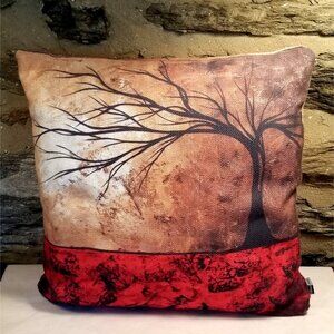 DENY Design Madart Pillow Bending Tree Winter Scene 2-Sided Red 14"x4" Removable